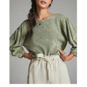 Anthropologie Pilcro Mineral wash waffle Balloon sleeve top